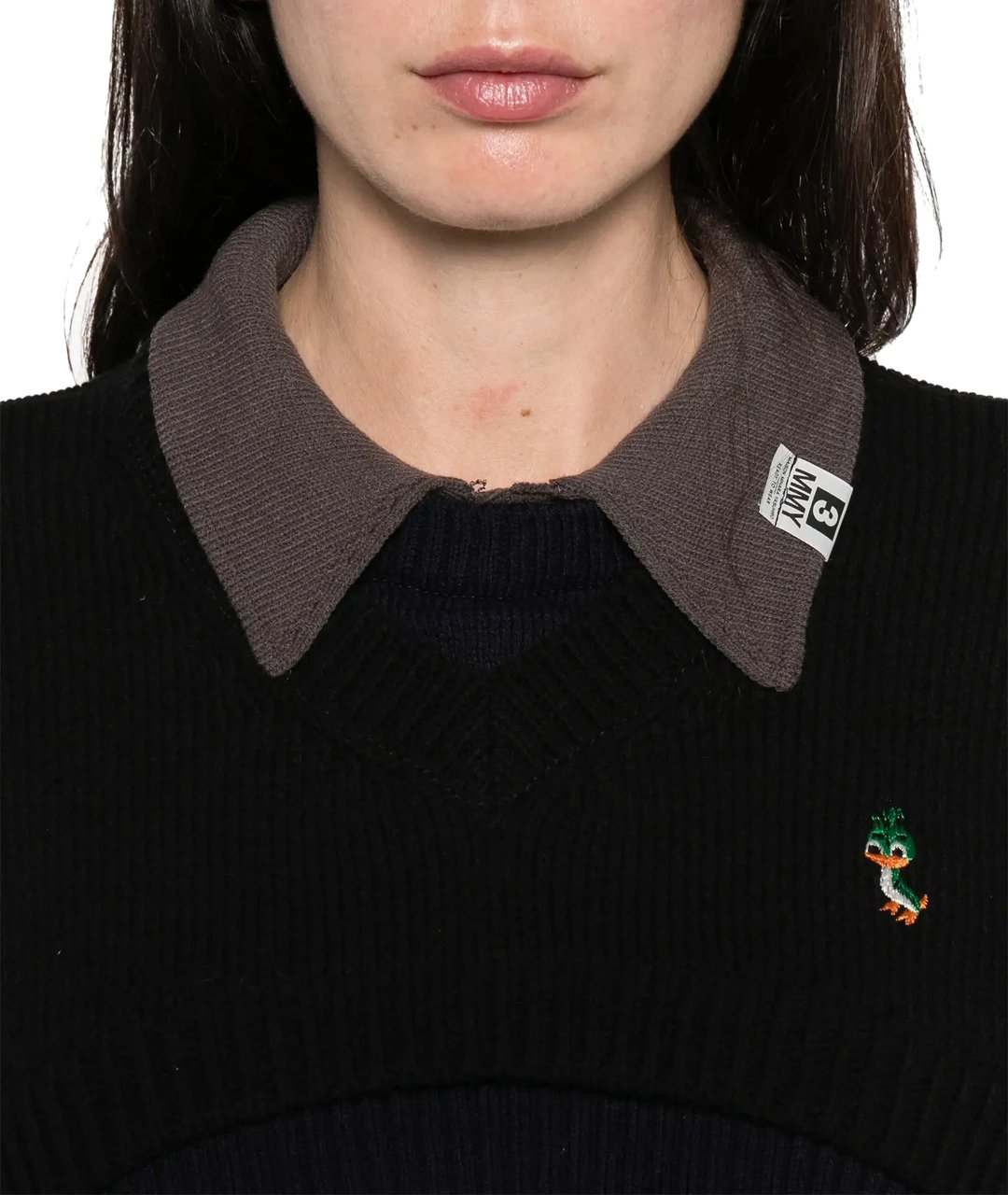 Maison Mihara Yasuhiro Cropped Layered Knit Pullover Black Zwart