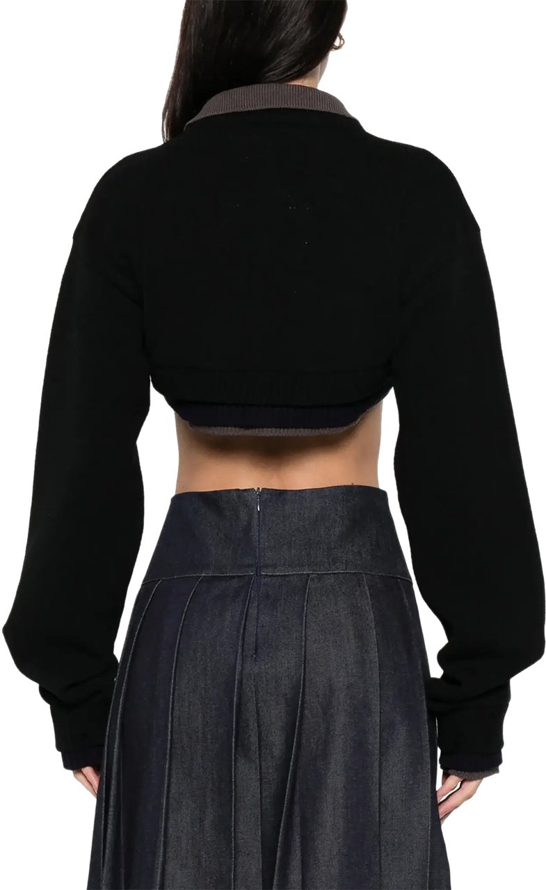 Maison Mihara Yasuhiro Cropped Layered Knit Pullover Black Zwart
