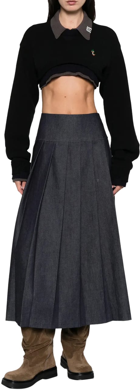 Maison Mihara Yasuhiro Cropped Layered Knit Pullover Black Zwart