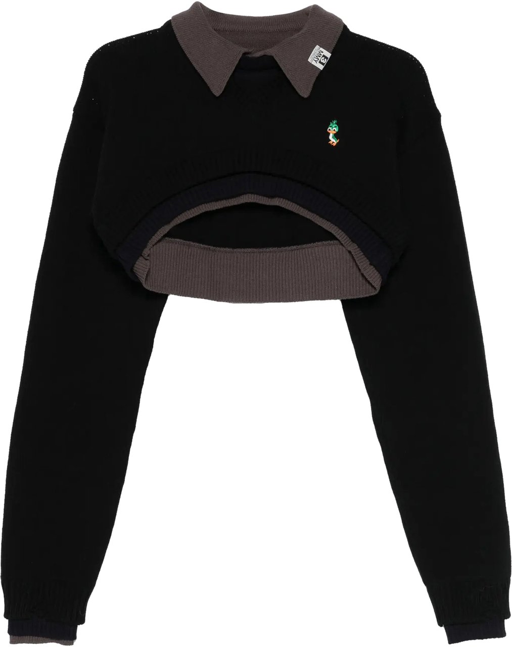 Maison Mihara Yasuhiro Cropped Layered Knit Pullover Black Zwart