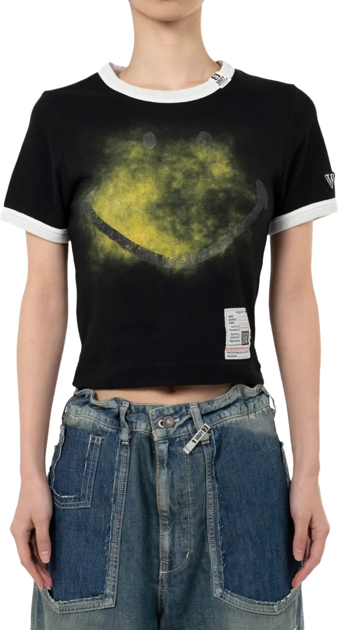 Maison Mihara Yasuhiro Smily Face Printed Mini Tee Black Zwart