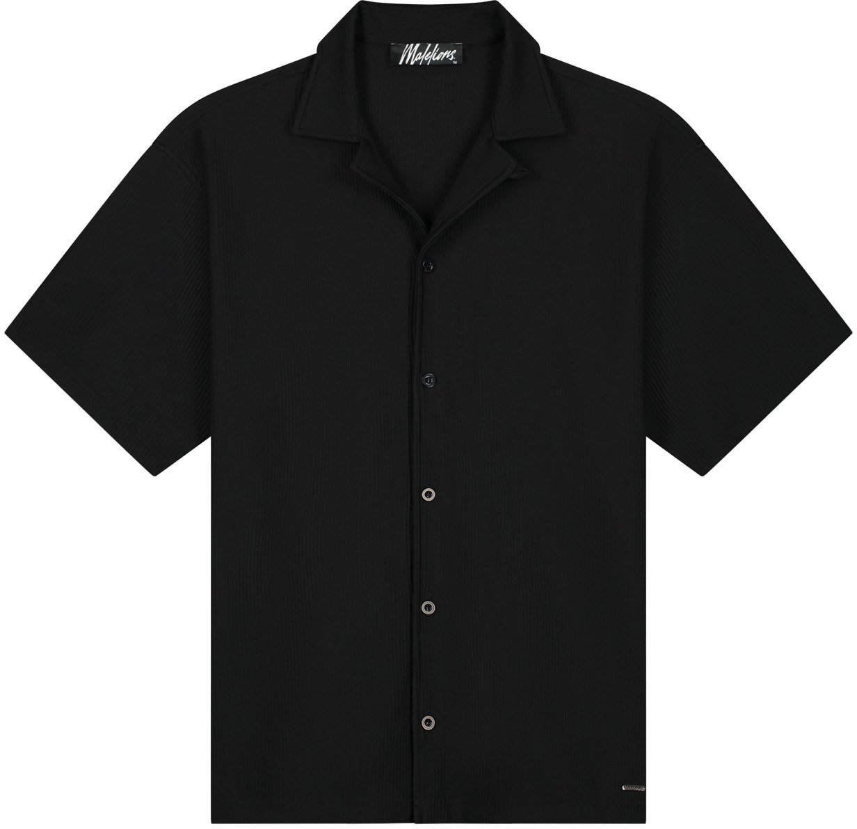 Malelions Malelions Men Ribbed Camp Collar Shirt Zwart