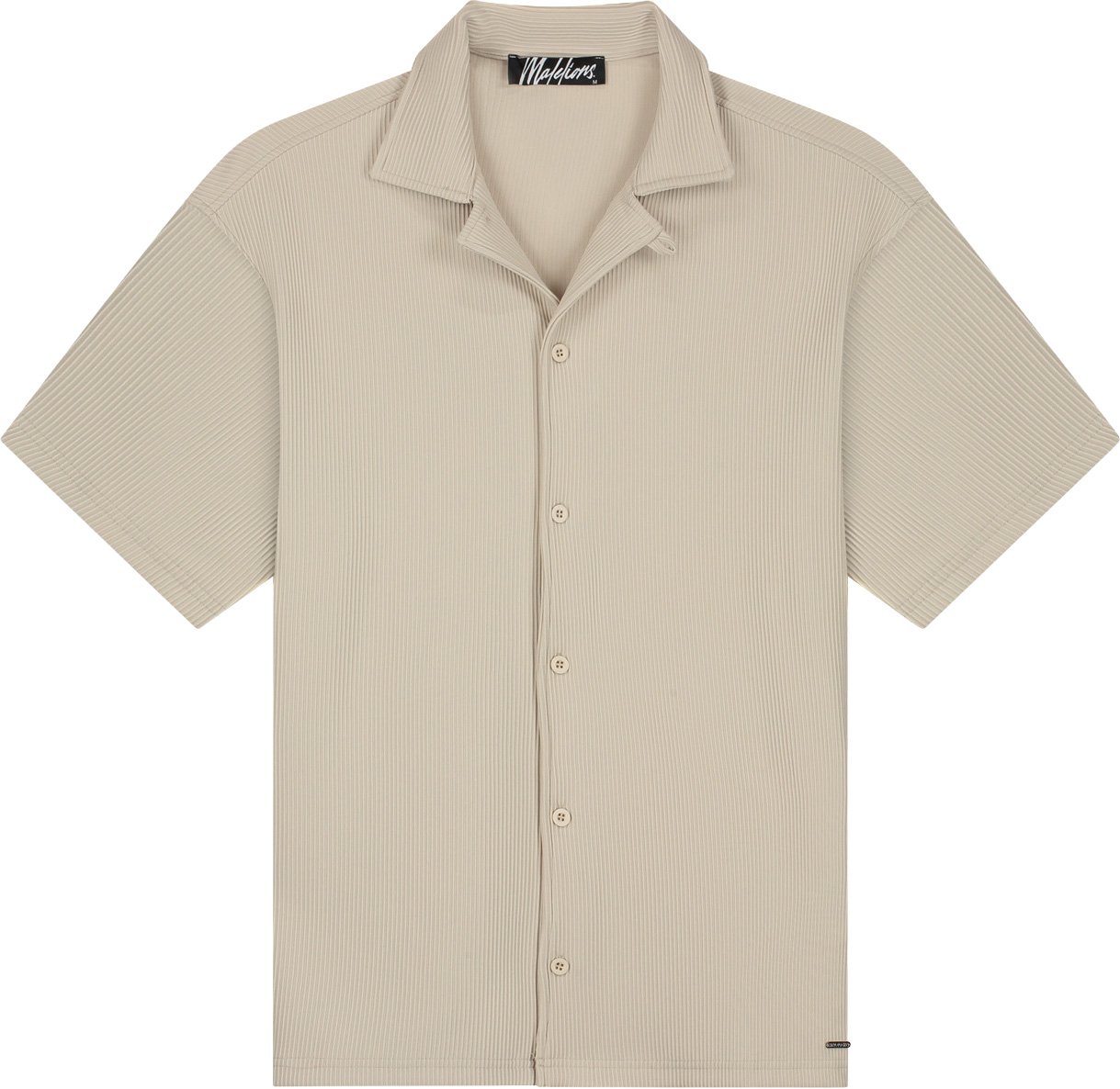 Malelions Men Ribbed Camp Collar Shirt Taupe