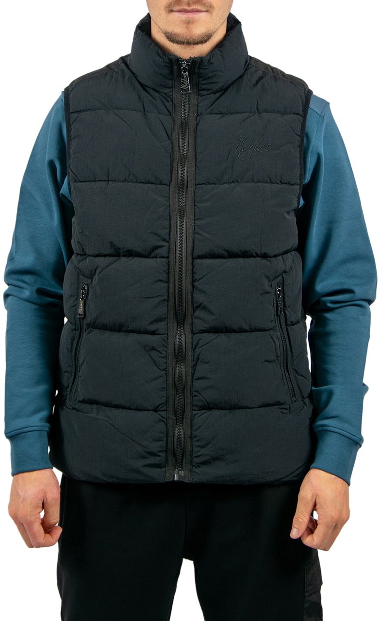 Malelions Matt Crinkle Padded Vest Zwart