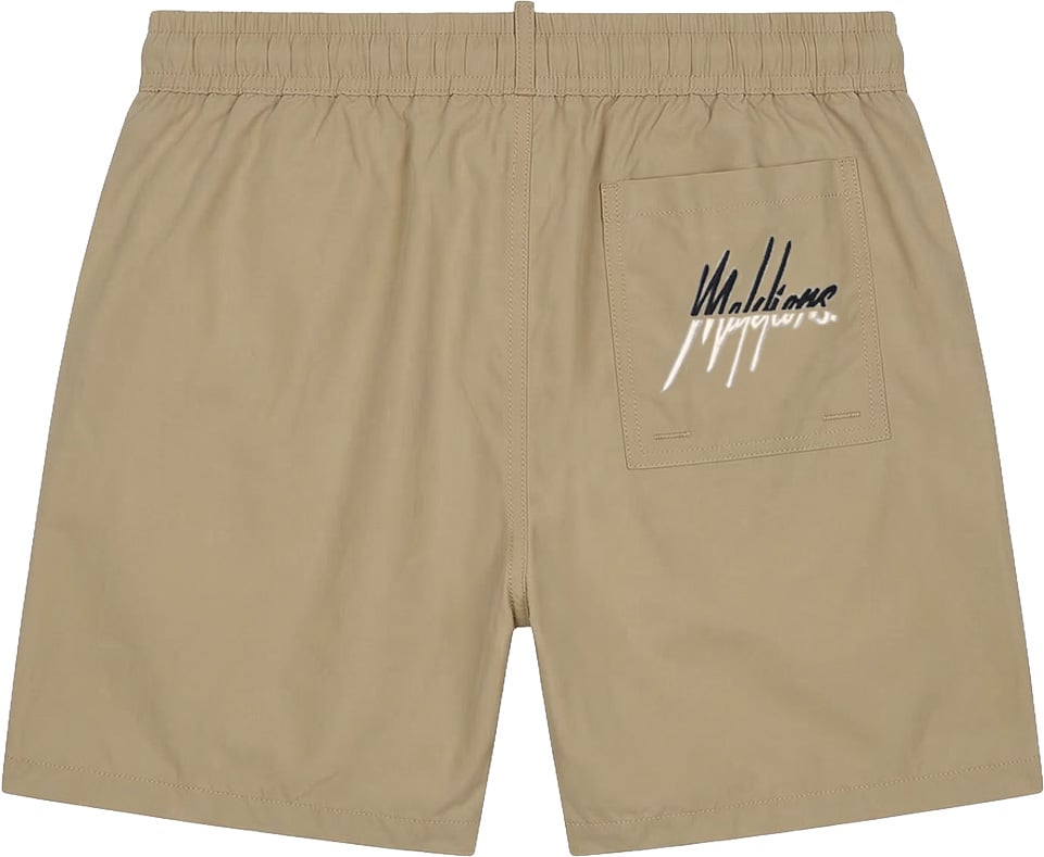 Malelions Men Split Swim Shorts Beige