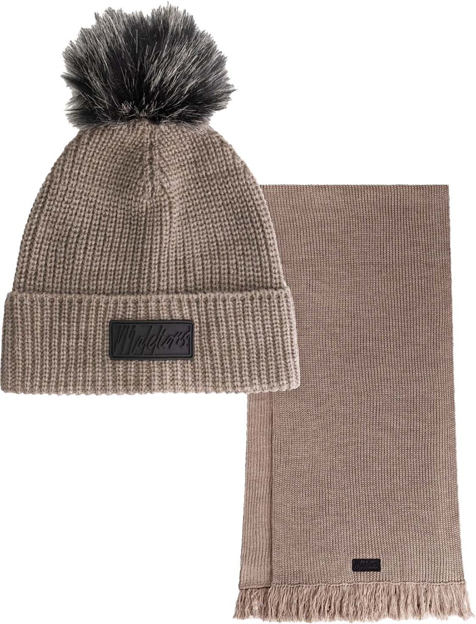 Malelions Malelions Women Knitted Beanie Scarf Set Taupe