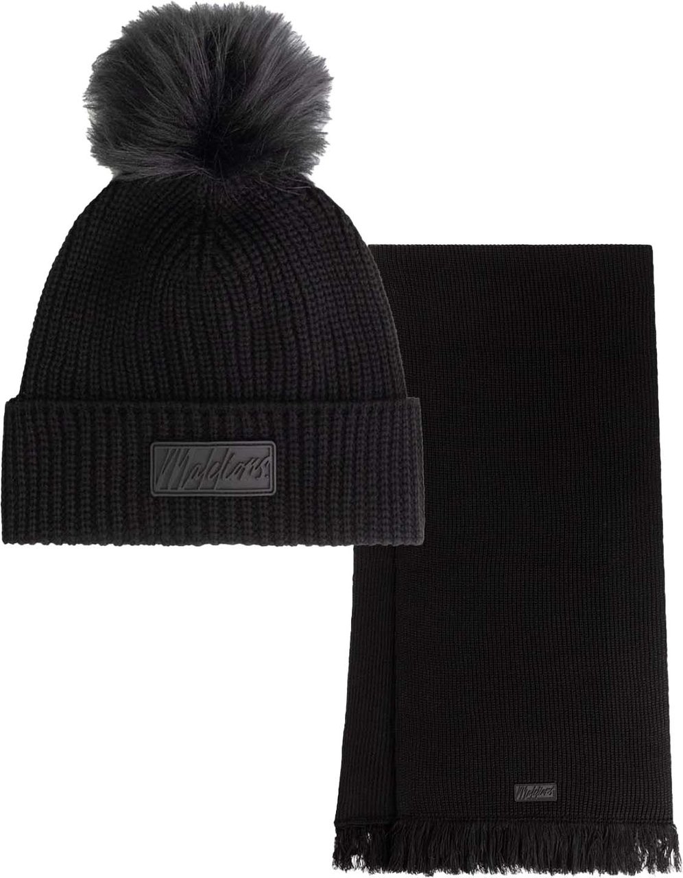 Malelions Malelions Women Knitted Beanie Scarf Set Zwart