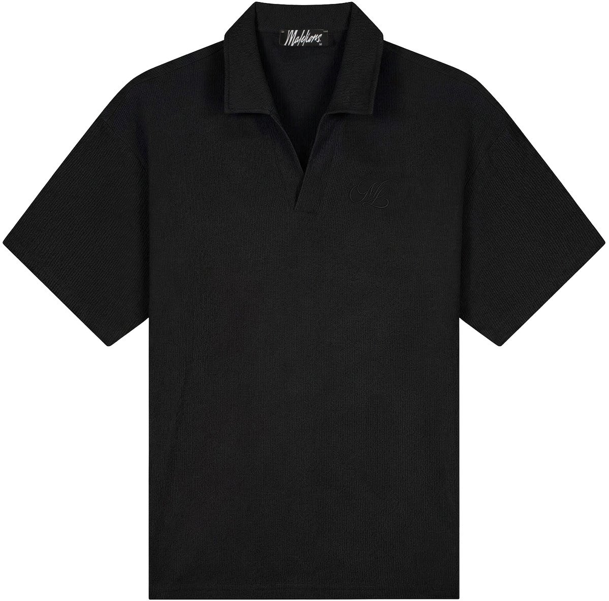 Malelions Men Emblem Seersucker Buttonless Polo Zwart