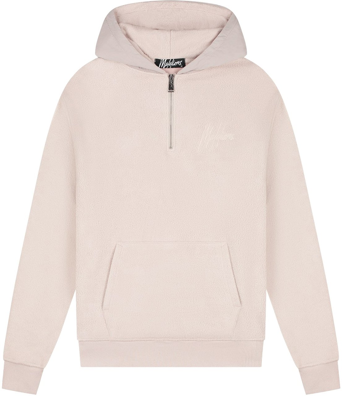Malelions Men Fleece Nylon Half Zip Hoodie Beige