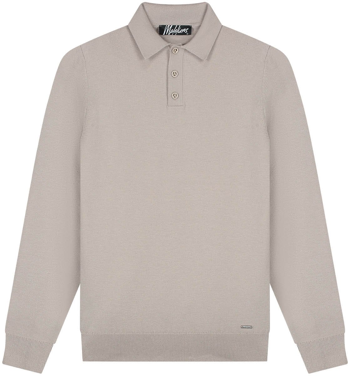 Malelions Men Knitted Longsleeve Polo Beige