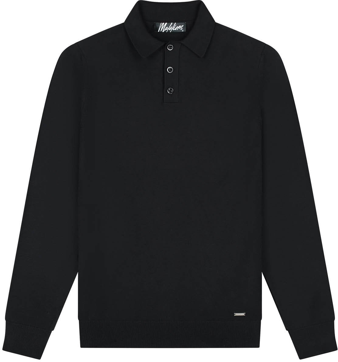 Malelions Men Knitted Longsleeve Polo Zwart