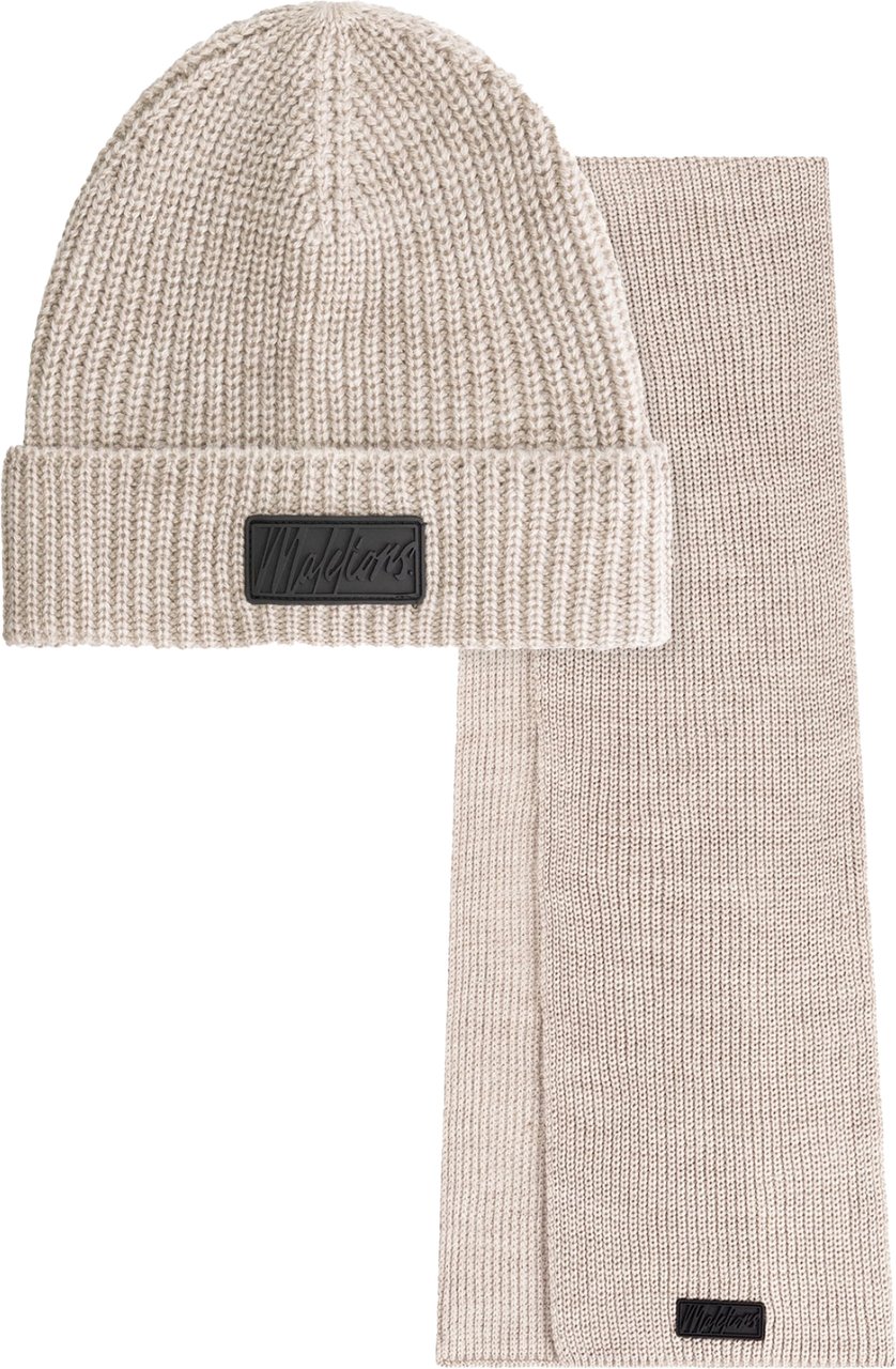 Malelions Malelions Men Ribbed Beanie Scarf Set Taupe