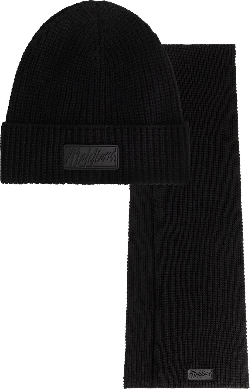 Malelions Malelions Men Ribbed Beanie Scarf Set Zwart