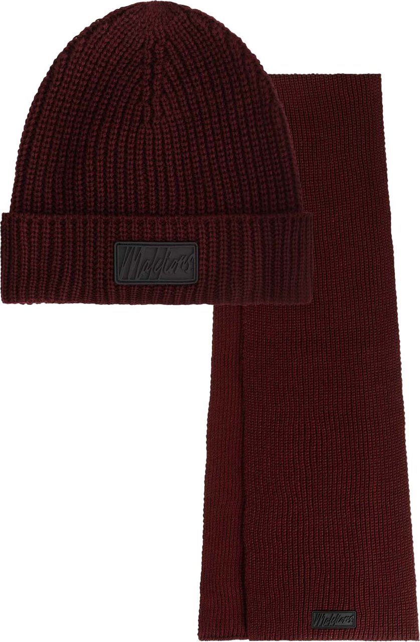 Malelions Malelions Men Ribbed Beanie Scarf Set Rood