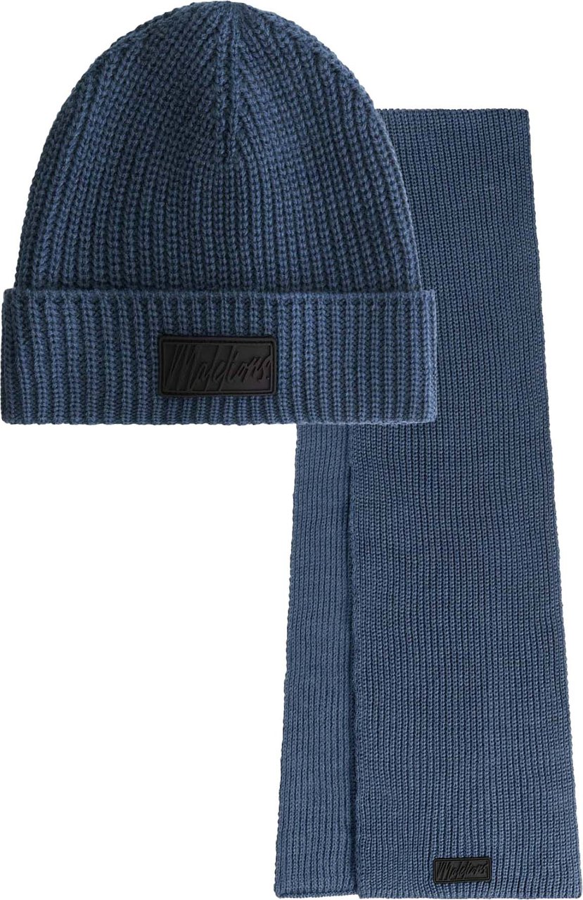 Malelions Malelions Men Ribbed Beanie Scarf Set Blauw