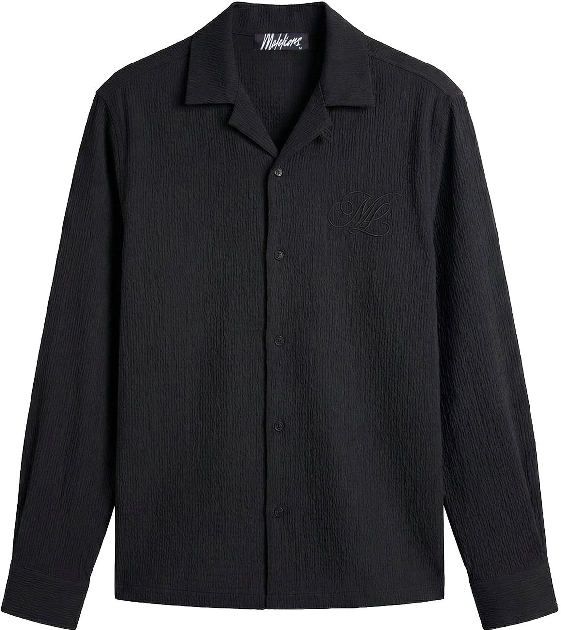 Malelions Emblem Seersucker Longsleeve Shirt MMB30026053 Black 49001 Zwart