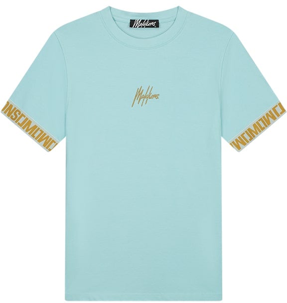 Malelions Venetian T-shirt MM3-SS24-29 Light blue/gold Blauw