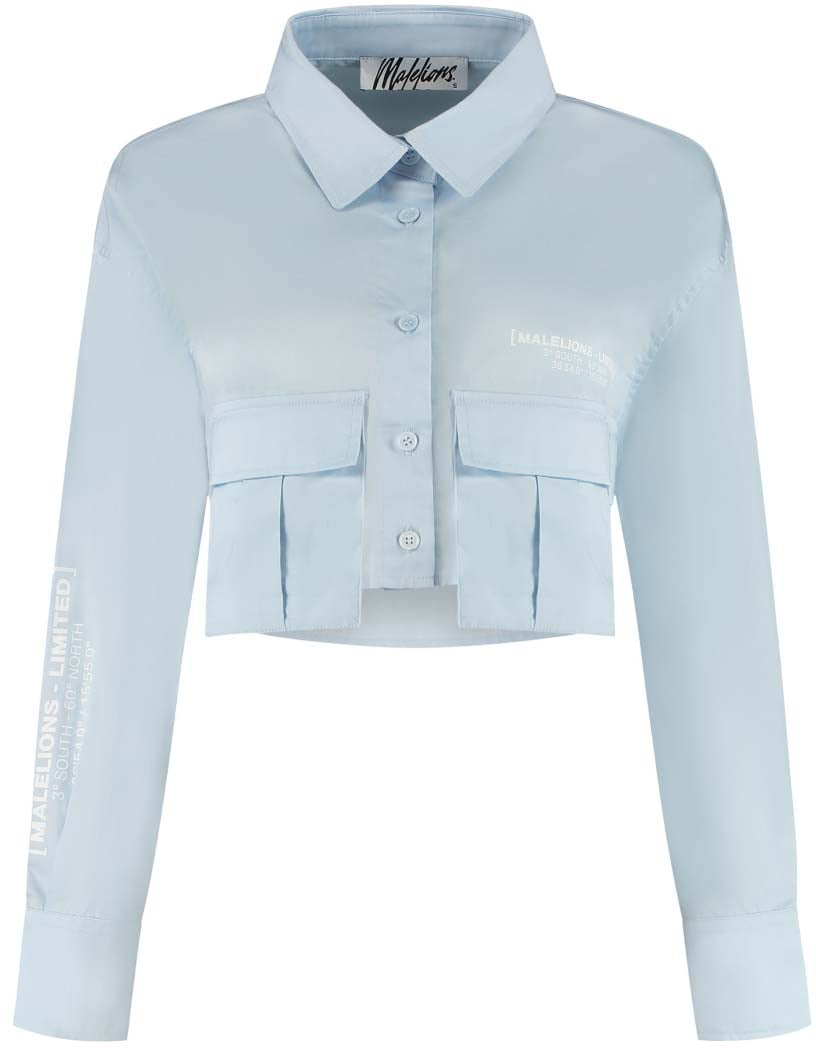 Malelions Malelions Women Cropped Button-Up Shirt Blauw