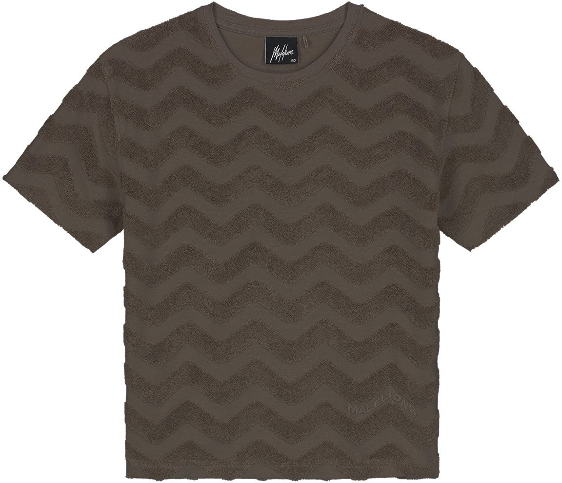 Malelions Junior Jacquard Wavy Towelling T-Shirt Bruin