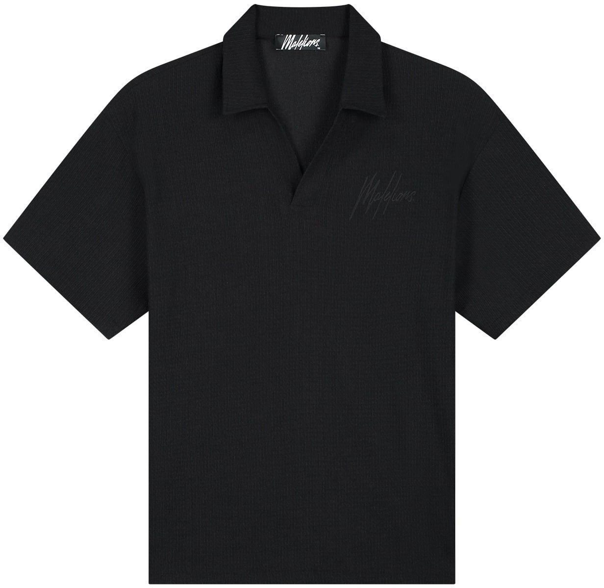 Malelions Malelions Men Seersucker Buttonless Polo Zwart