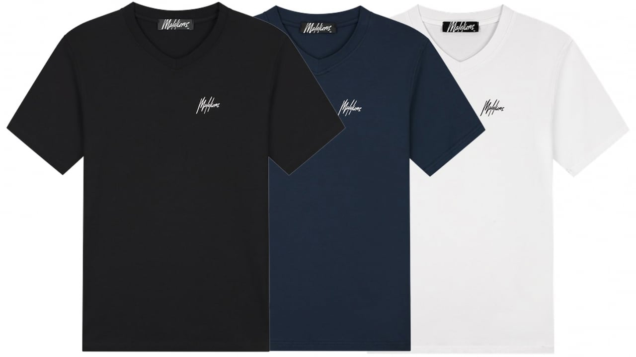 Malelions Malelions Men Signature V-Neck T-Shirt 3-Pack Zwart
