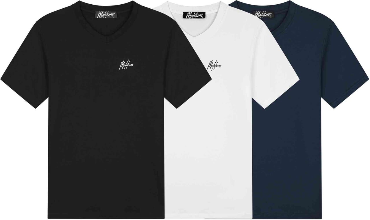 Malelions Malelions Men Signature V-Neck T-Shirt 3-Pack Zwart