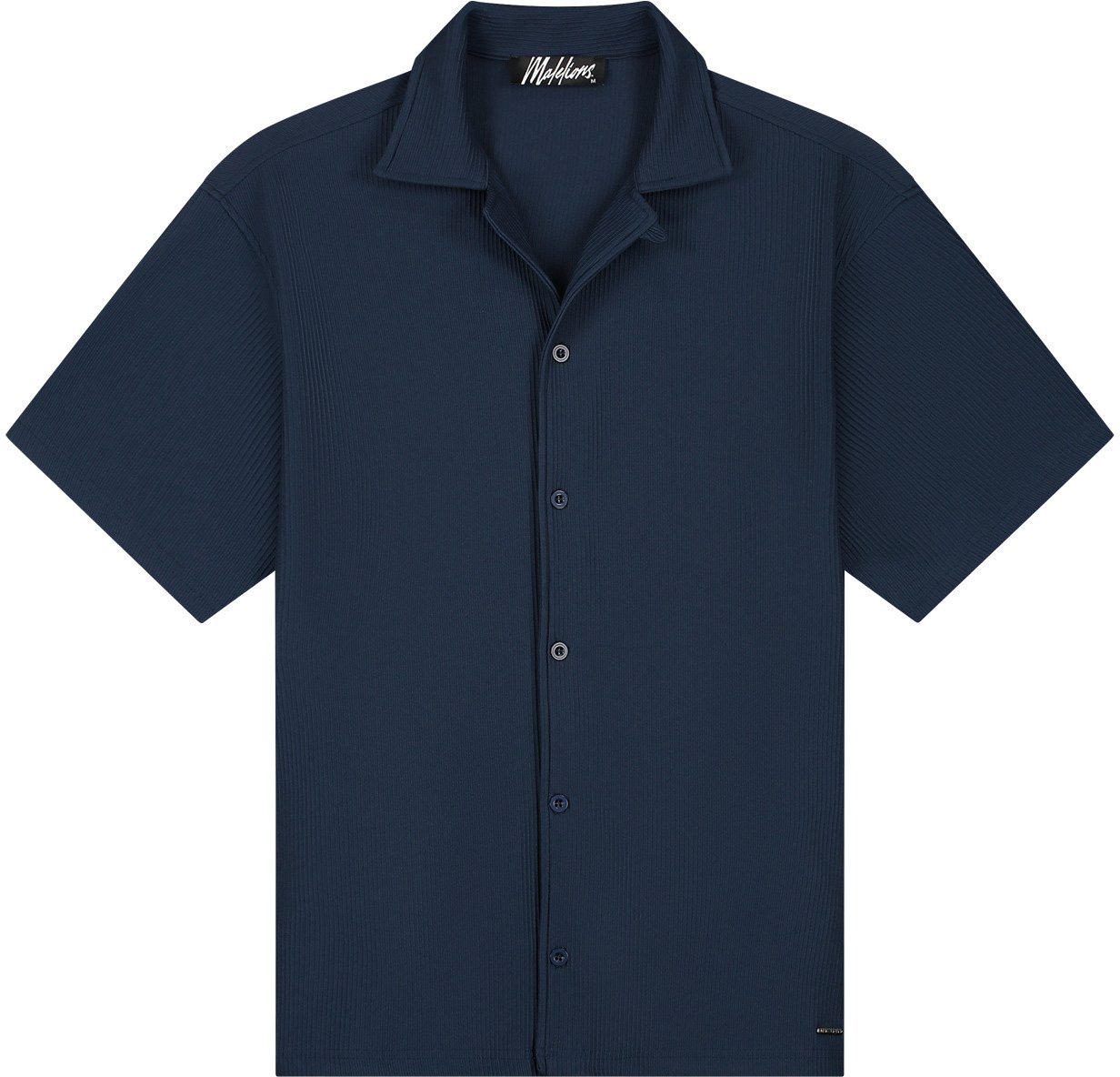 Malelions Malelions Men Ribbed Camp Collar Shirt Blauw