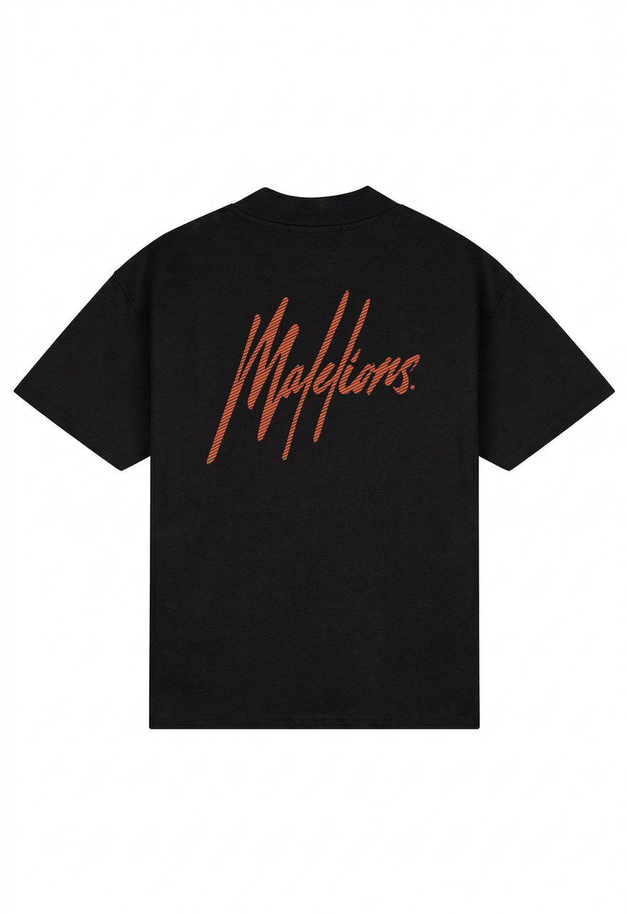 Malelions Malelions Men Oversized Striped Signature T-Shirt Zwart