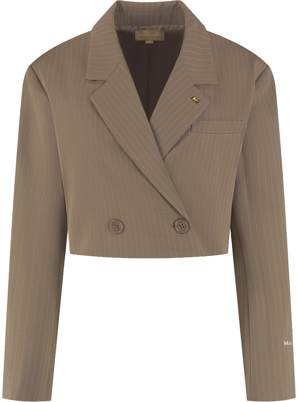 Malelions Malelions Women Cropped Pinstripe Blazer Beige
