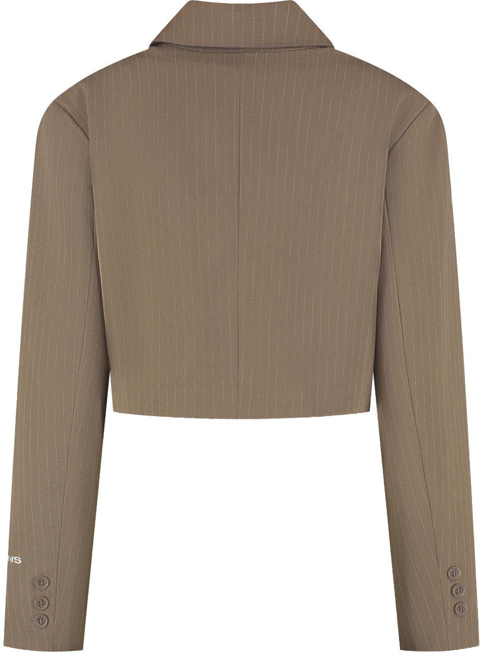 Malelions Malelions Women Cropped Pinstripe Blazer Beige