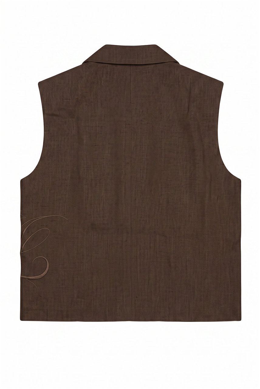 Malelions Malelions Women Cropped Linen Emblem Gilet Bruin