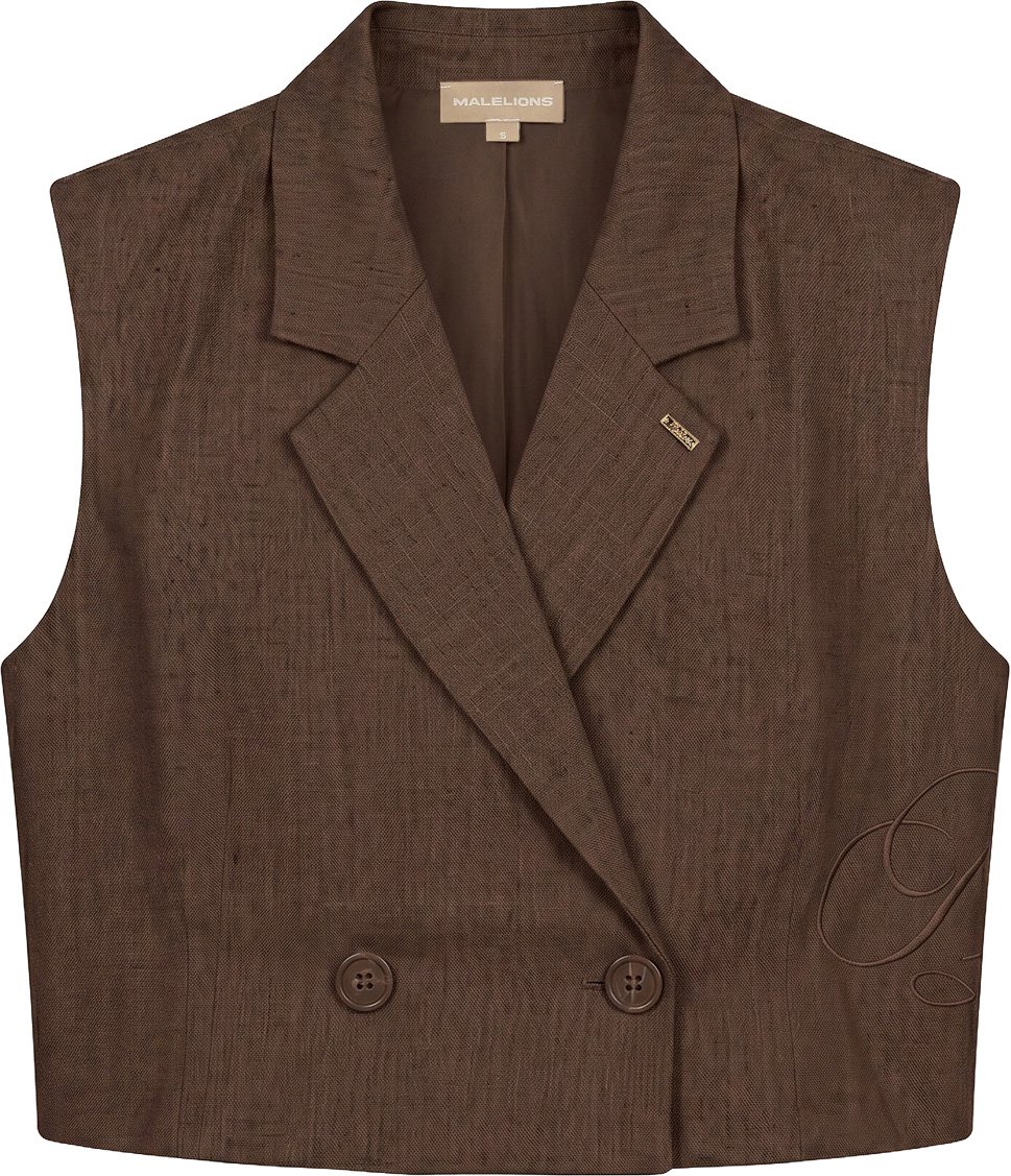 Malelions Malelions Women Cropped Linen Emblem Gilet Bruin