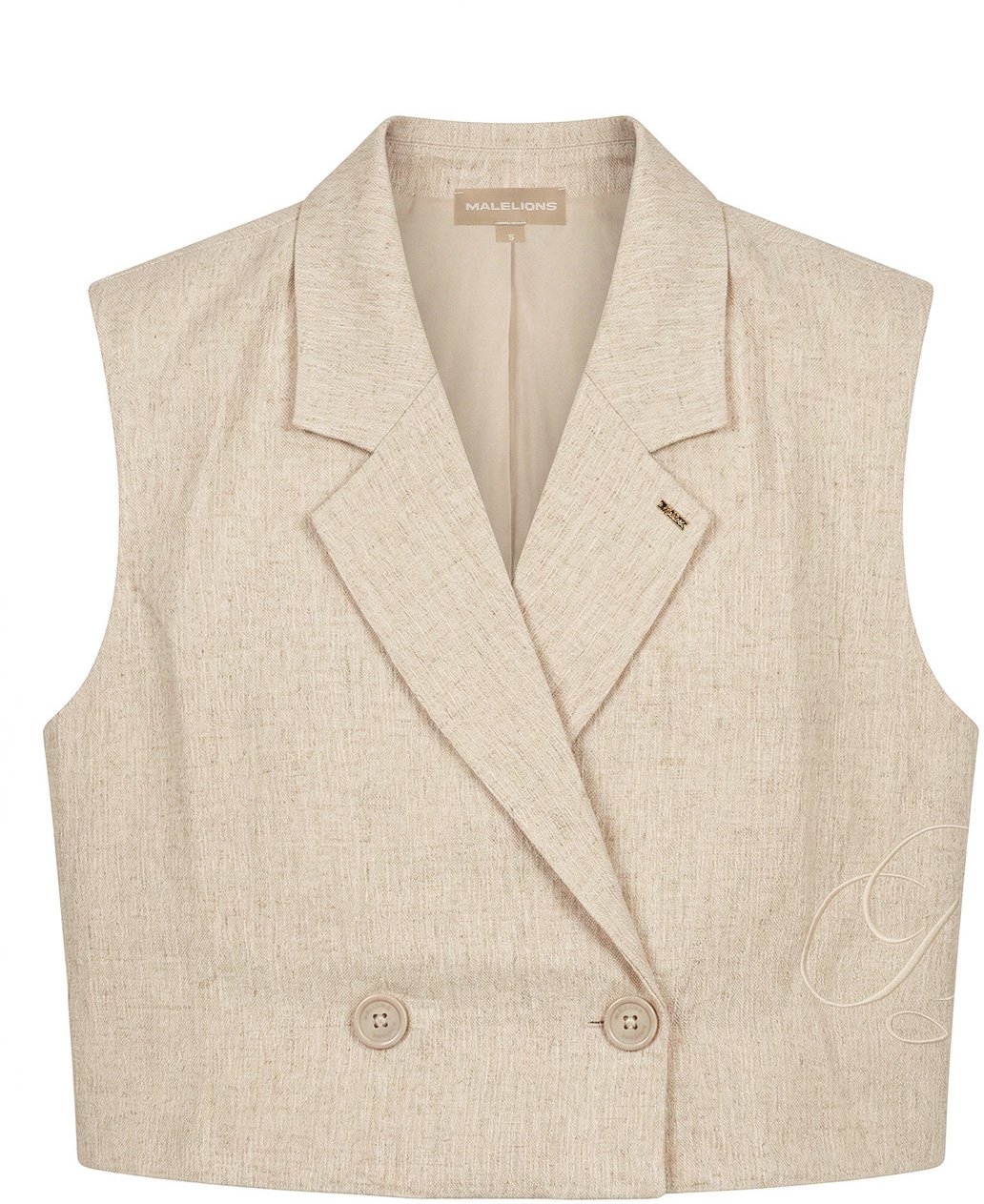 Malelions Women Cropped Linen Emblem Gilet Beige