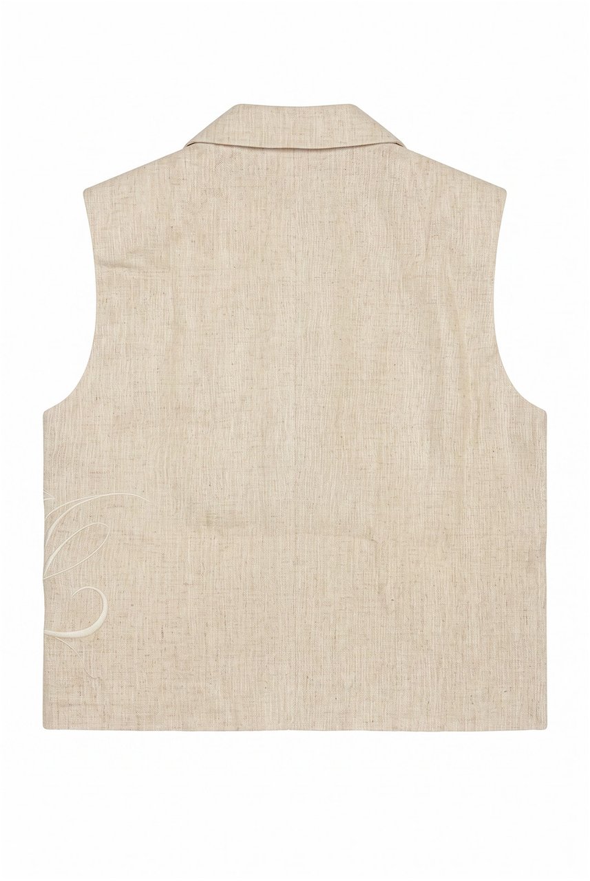 Malelions Women Cropped Linen Emblem Gilet Beige