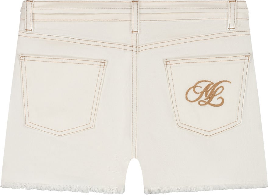 Malelions Women Damaged Emblem Denim Shorts Wit