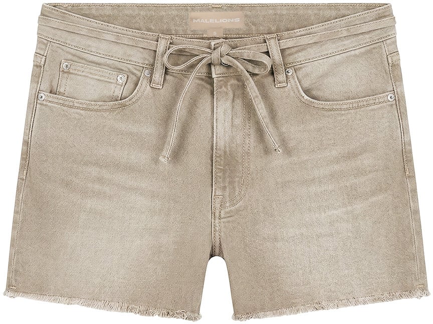 Malelions Malelions Women Damaged Emblem Denim Shorts Taupe