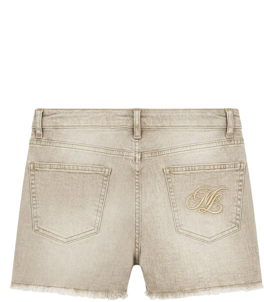 Malelions Malelions Women Damaged Emblem Denim Shorts Taupe