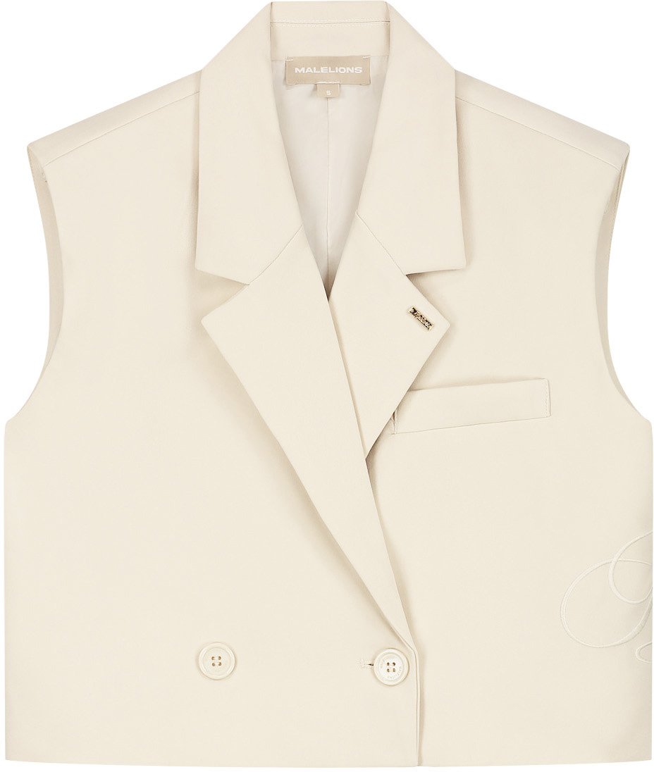 Malelions Women Cropped Emblem Gilet Beige