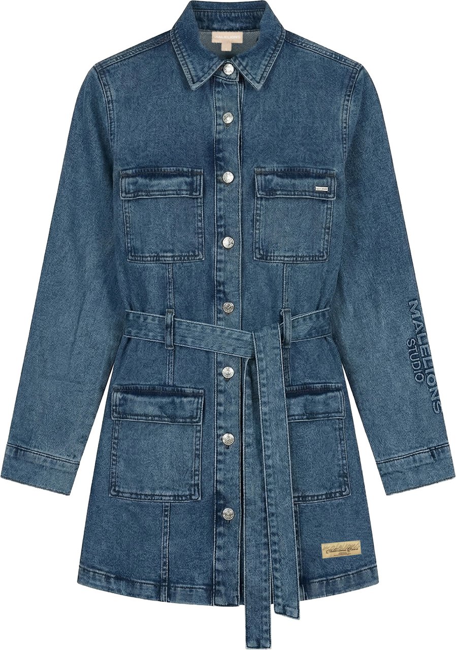 Malelions Women Cargo Denim Dress Blauw
