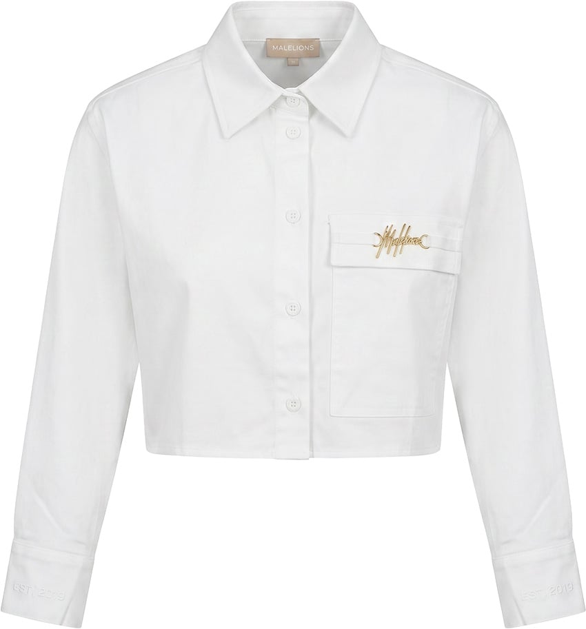Malelions Women Cropped Button-Up Shirt Wit