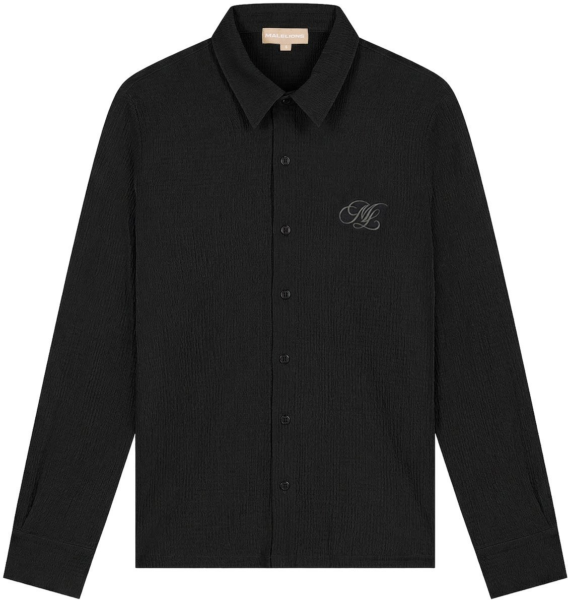 Malelions Women Seersucker Button-Up Shirt Zwart