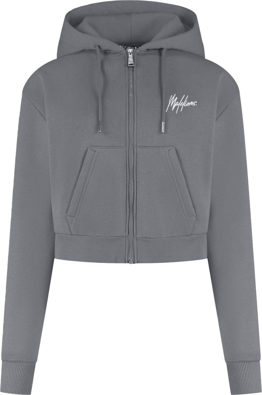 Malelions Malelions Women Cropped Zip Hoodie Grijs