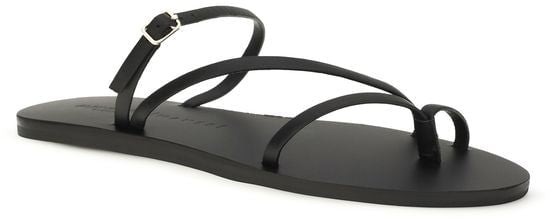 Manebi Black Calf Leather Bos Taurus Flat Sandals Zwart