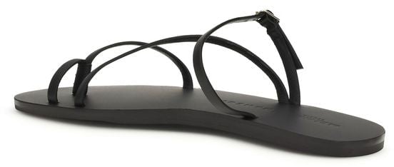 Manebi Black Calf Leather Bos Taurus Flat Sandals Zwart