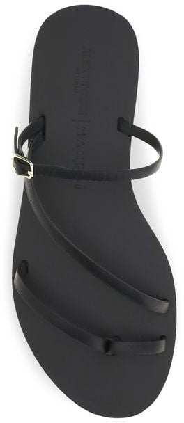 Manebi Black Calf Leather Bos Taurus Flat Sandals Zwart