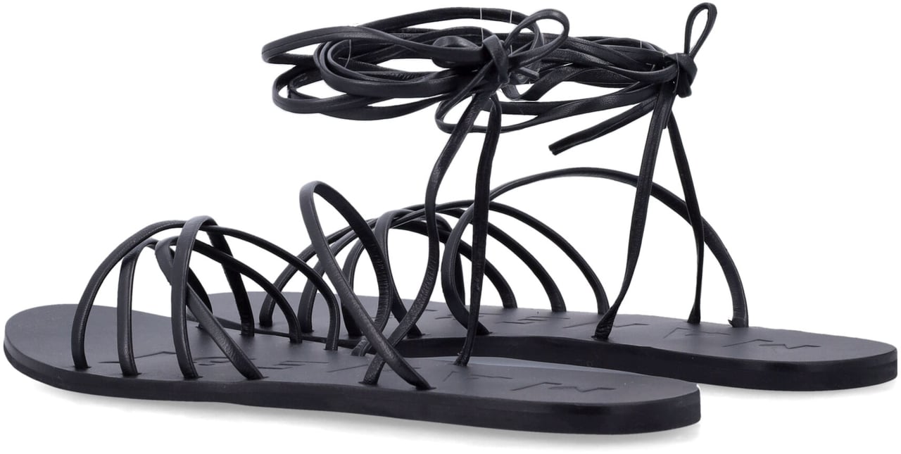 Manebi Lace Tie Up Sandal Nero Zwart