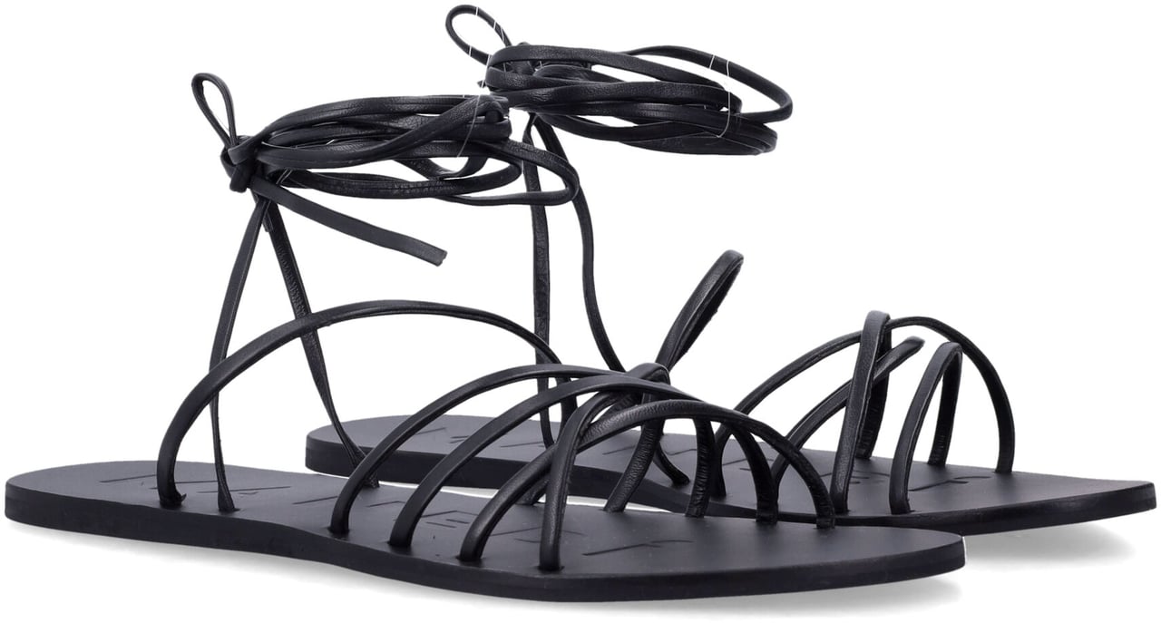 Manebi Lace Tie Up Sandal Nero Zwart