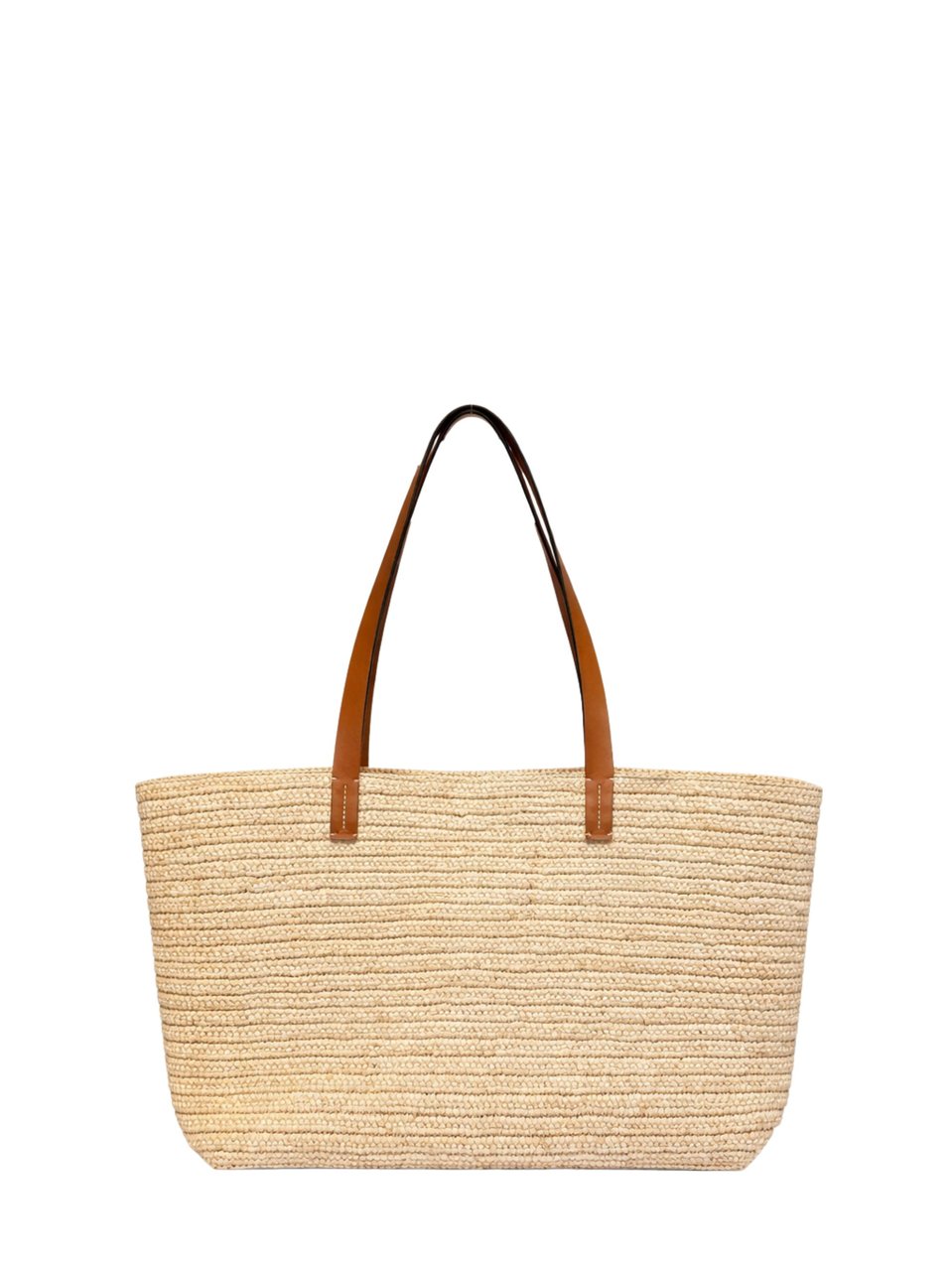 Manebi Rectangular Woven Leather Strap Tote Bag Neutraal