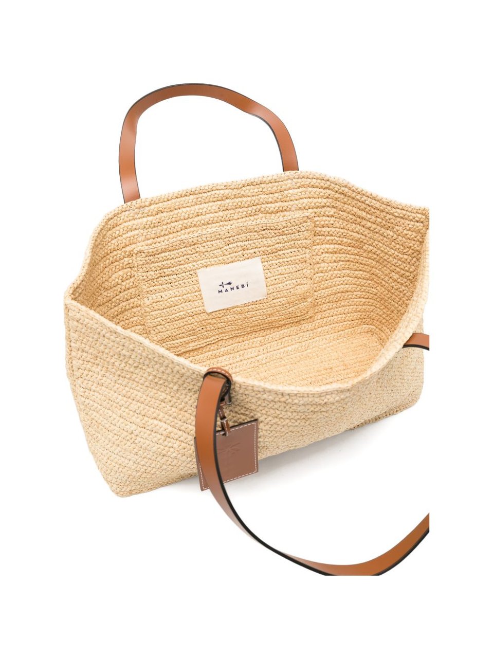 Manebi Rectangular Woven Leather Strap Tote Bag Neutraal