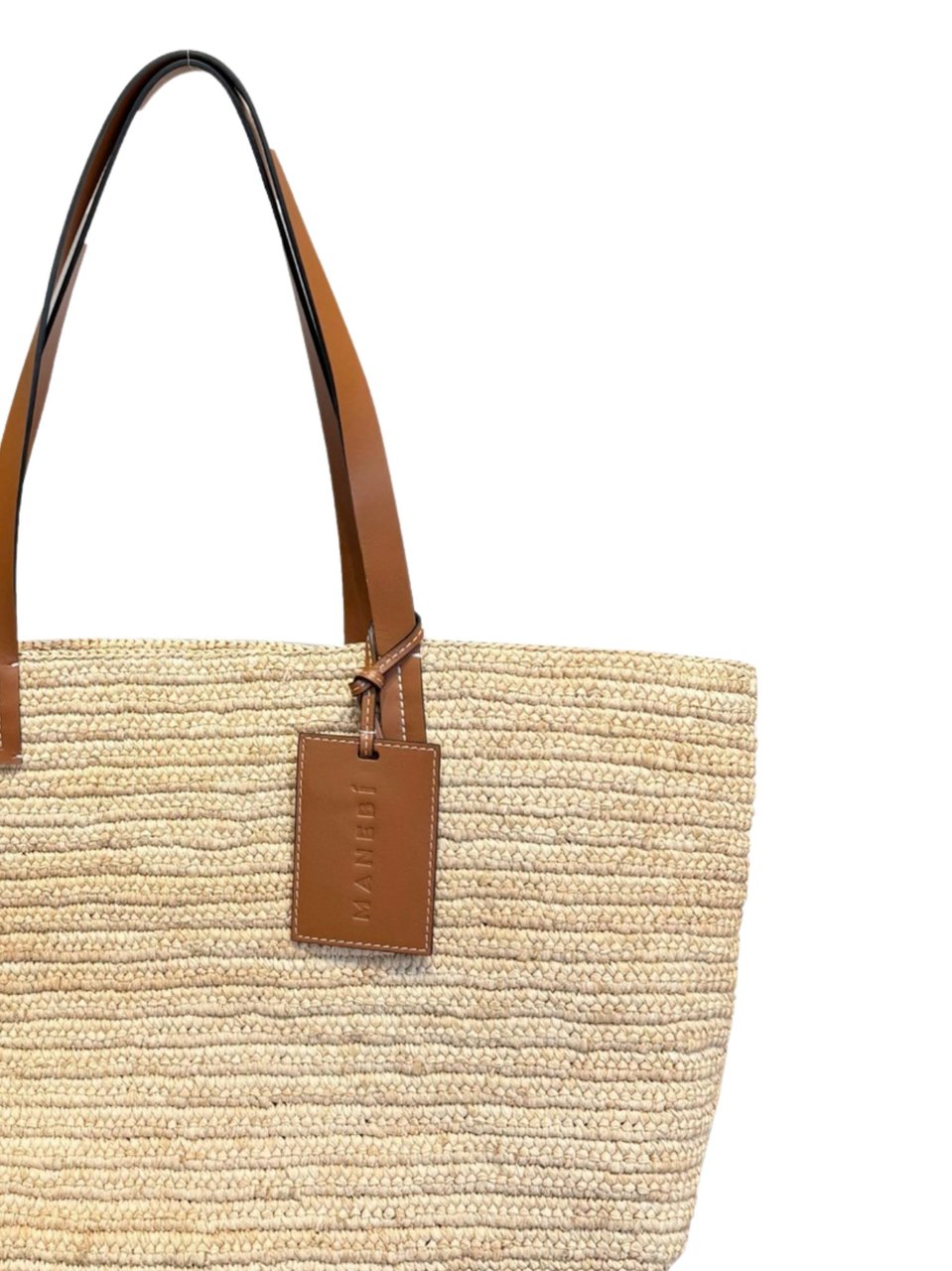 Manebi Rectangular Woven Leather Strap Tote Bag Neutraal